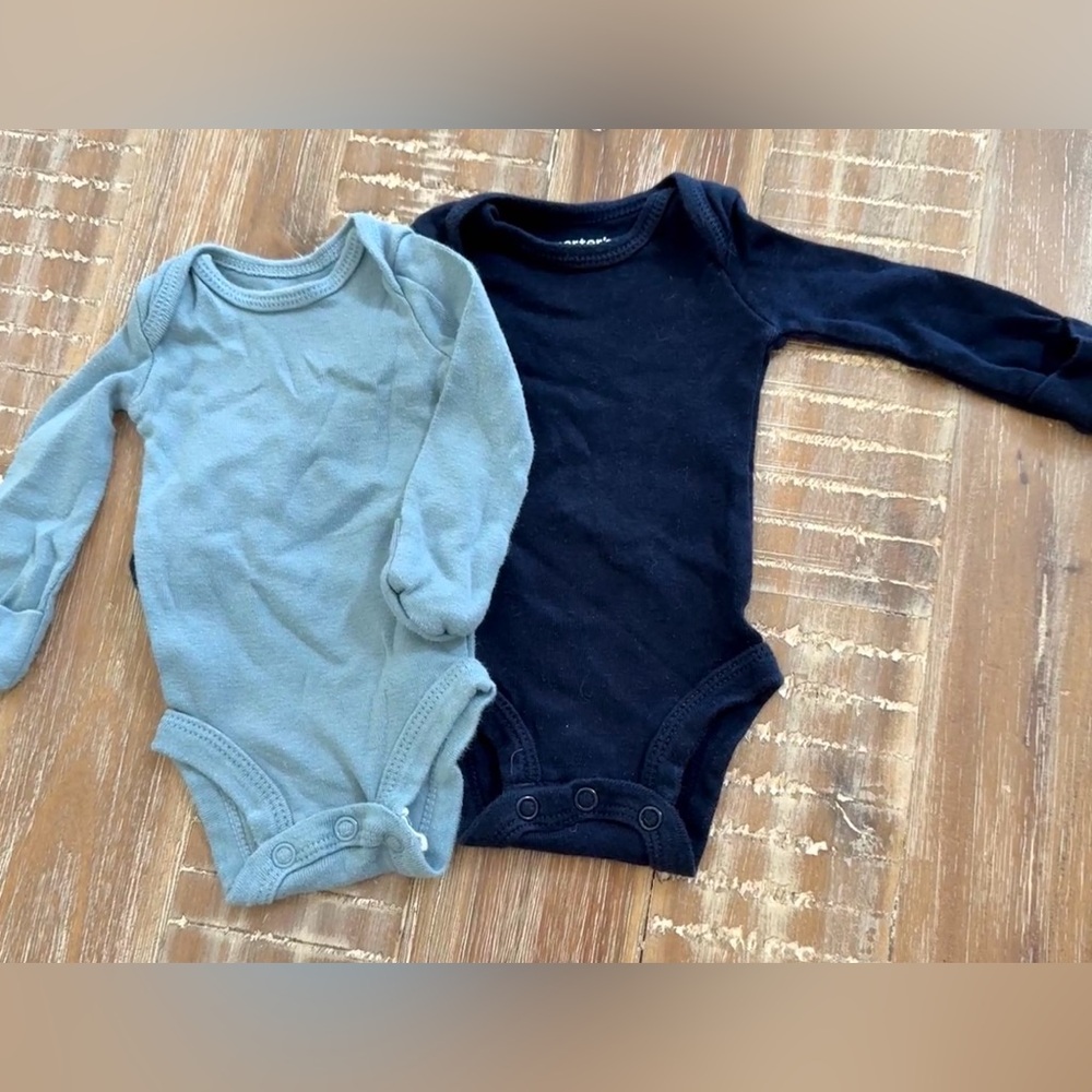 (3/$15) Carter's preemie baby long sleeve onesie bodysuit bundle blue